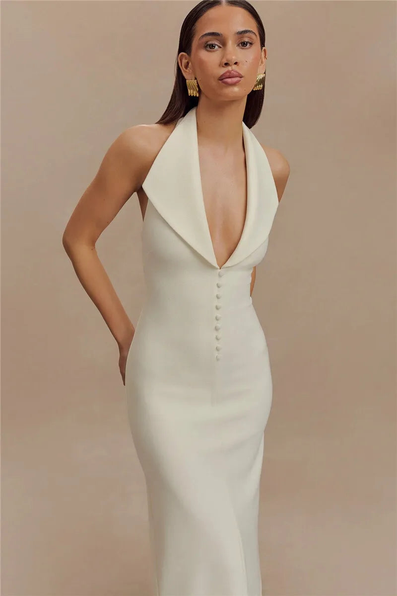 Sophisticated Backless Halter Dress for Formal Occasions Maxi | Chuzko.com