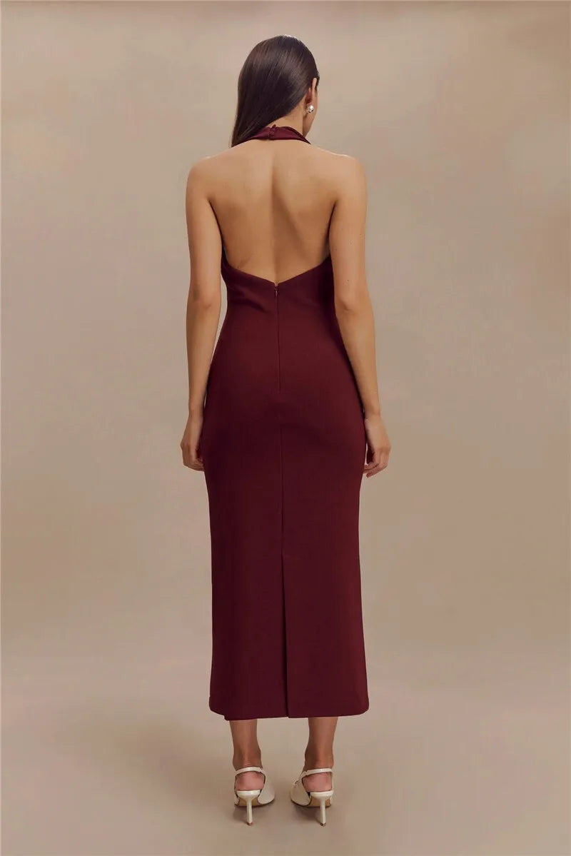 Sophisticated Backless Halter Dress for Formal Occasions Maxi | Chuzko.com