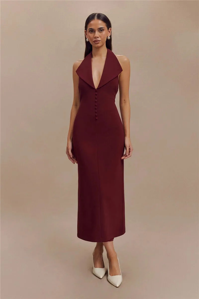 Sophisticated Backless Halter Dress for Formal Occasions Maxi | Chuzko.com