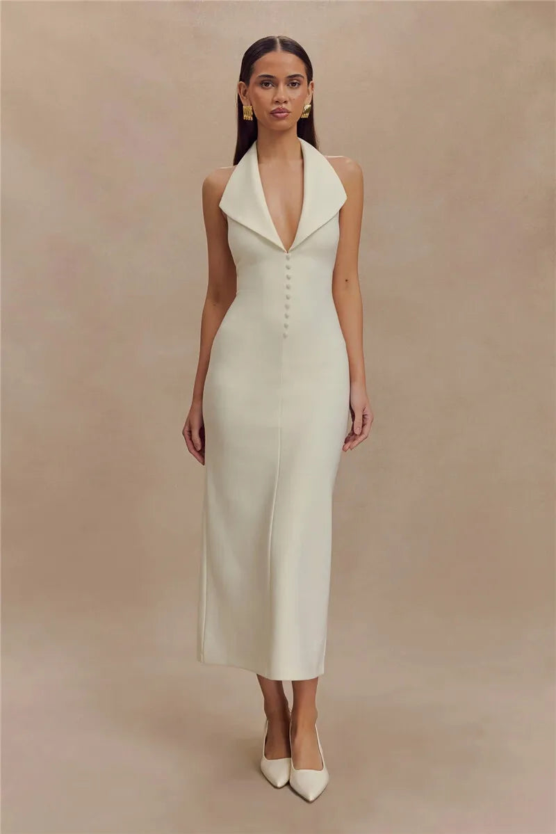 Sophisticated Backless Halter Dress for Formal Occasions Maxi | Chuzko.com