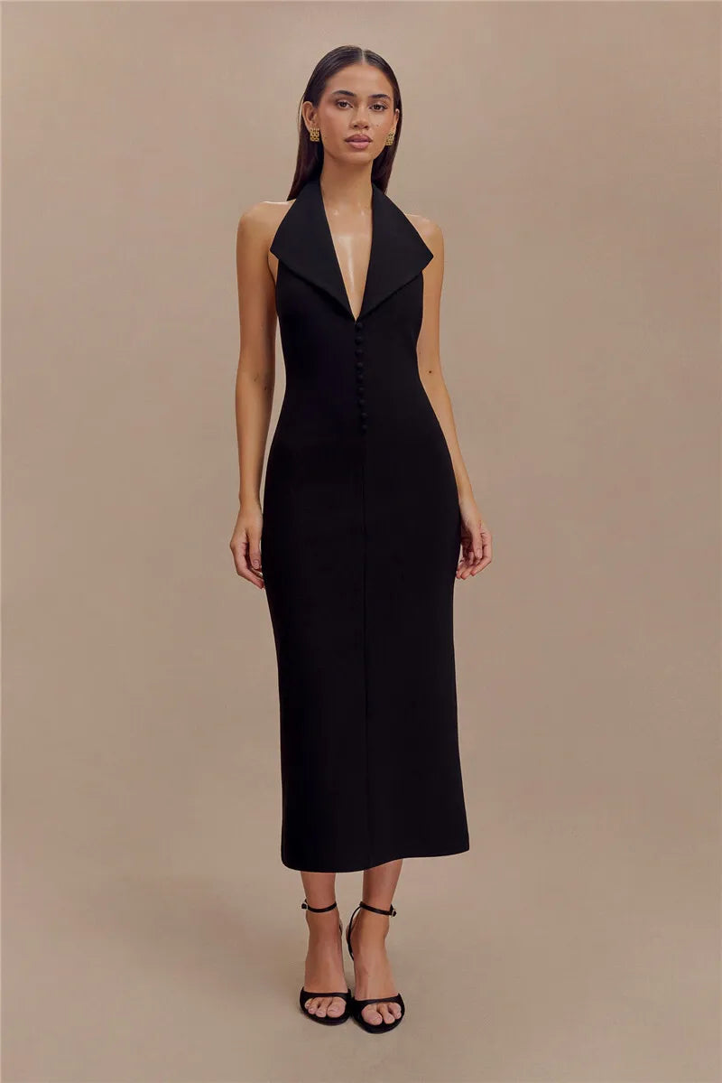 Sophisticated Backless Halter Dress for Formal Occasions Maxi | Chuzko.com