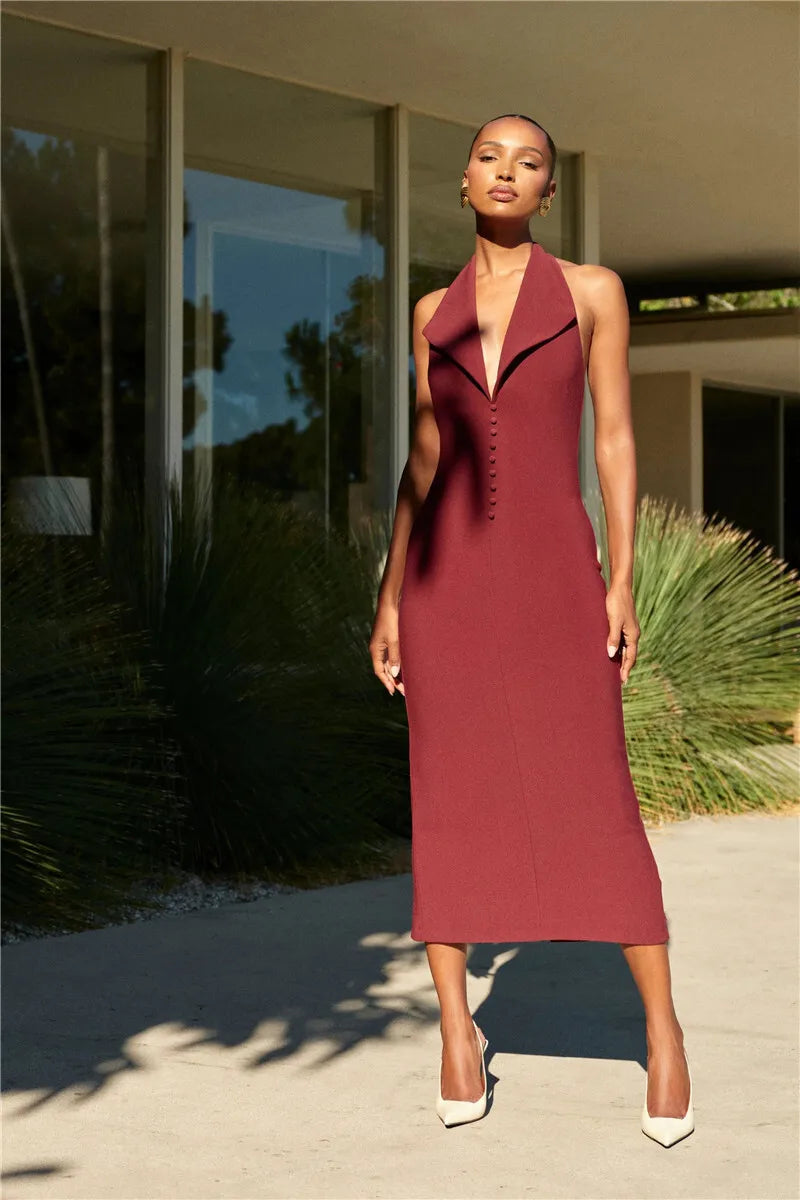 Sophisticated Backless Halter Dress for Formal Occasions Maxi | Chuzko.com