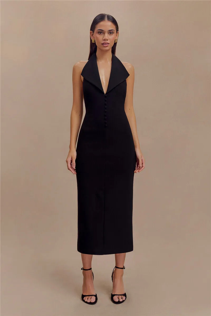 Sophisticated Backless Halter Dress for Formal Occasions Maxi | Chuzko.com