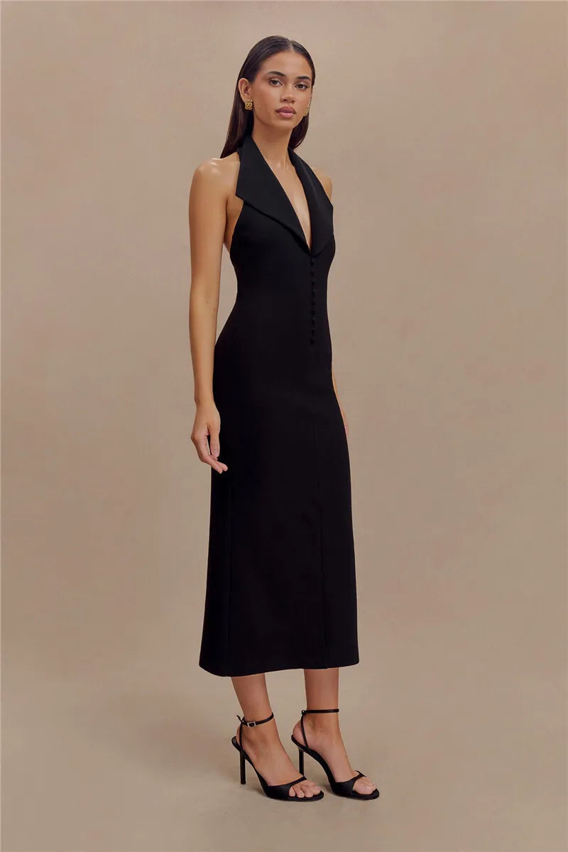 Sophisticated Backless Halter Dress for Formal Occasions Maxi | Chuzko.com