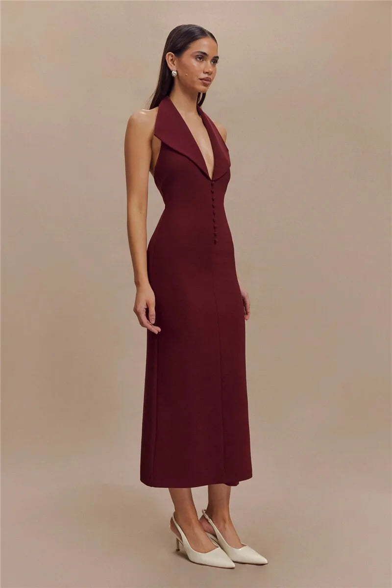 Sophisticated Backless Halter Dress for Formal Occasions Maxi | Chuzko.com