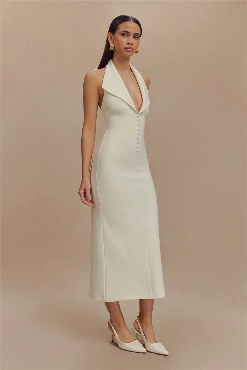 Sophisticated Backless Halter Dress for Formal Occasions	