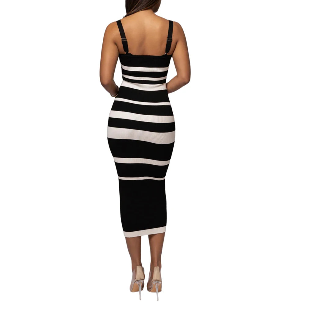 Ribbed Stripe Suspender Dress – Casual to Evening Wear Midi | Chuzko.com