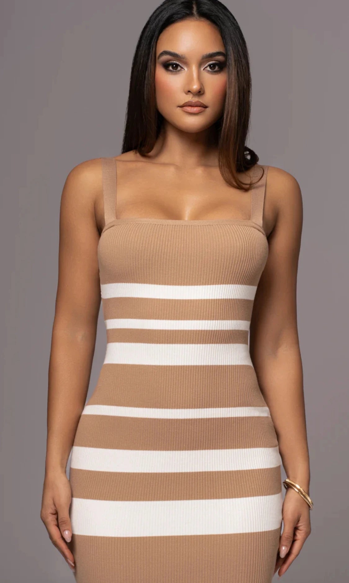 Ribbed Stripe Suspender Dress – Casual to Evening Wear Midi | Chuzko.com