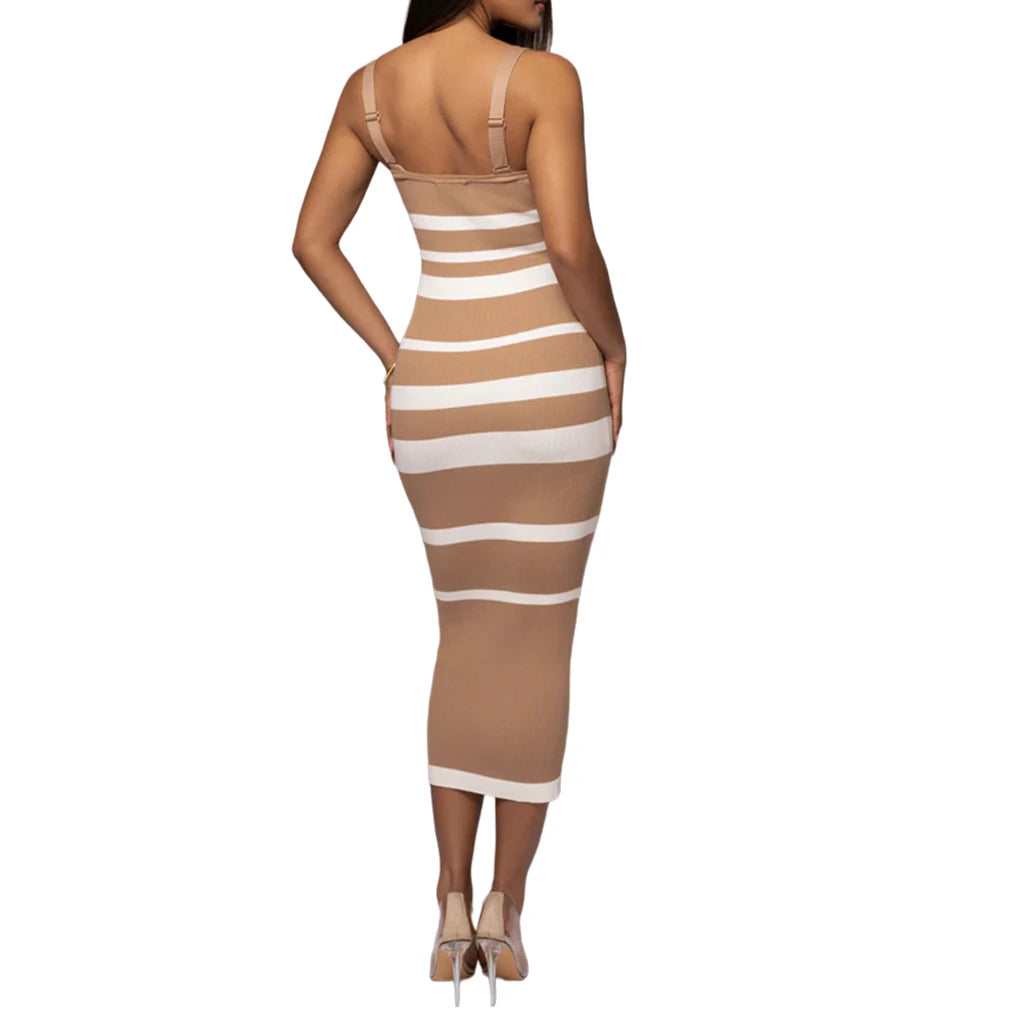 Ribbed Stripe Suspender Dress – Casual to Evening Wear Midi | Chuzko.com