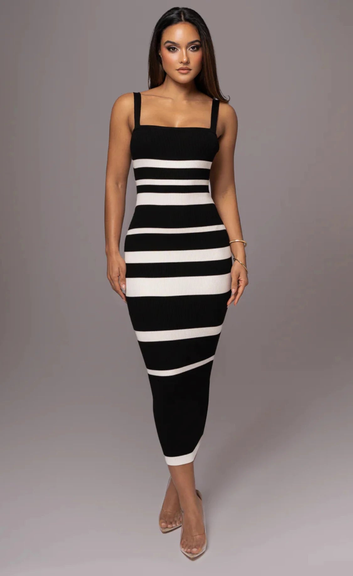 Ribbed Stripe Suspender Dress – Casual to Evening Wear Midi | Chuzko.com