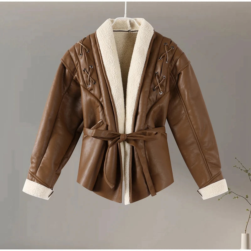 Faux Leather Jacket with Teddy Fur Lined Faux Leather Jackets | Chuzko.com