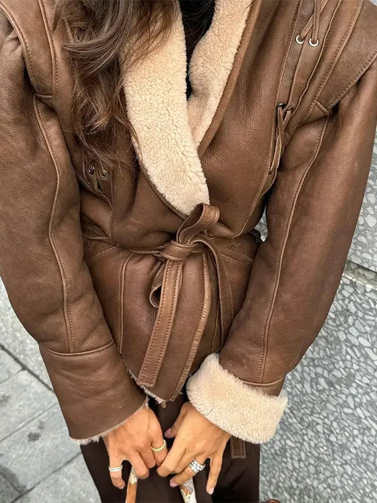 Faux Leather Jacket with Teddy Fur Lined Faux Leather Jackets | Chuzko.com