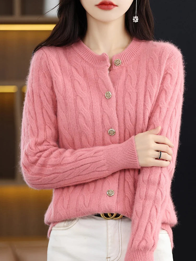 Elegant Cable Knit Cashmere Cardigan Cardigans | Chuzko.com