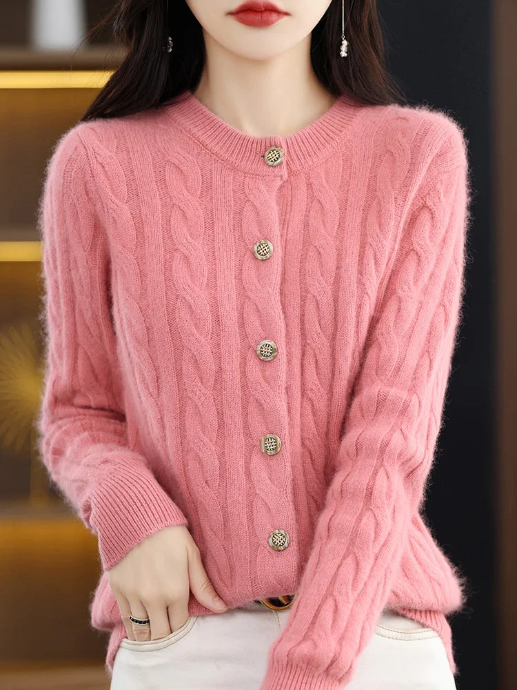 Elegant Cable Knit Cashmere Cardigan Cardigans | Chuzko.com