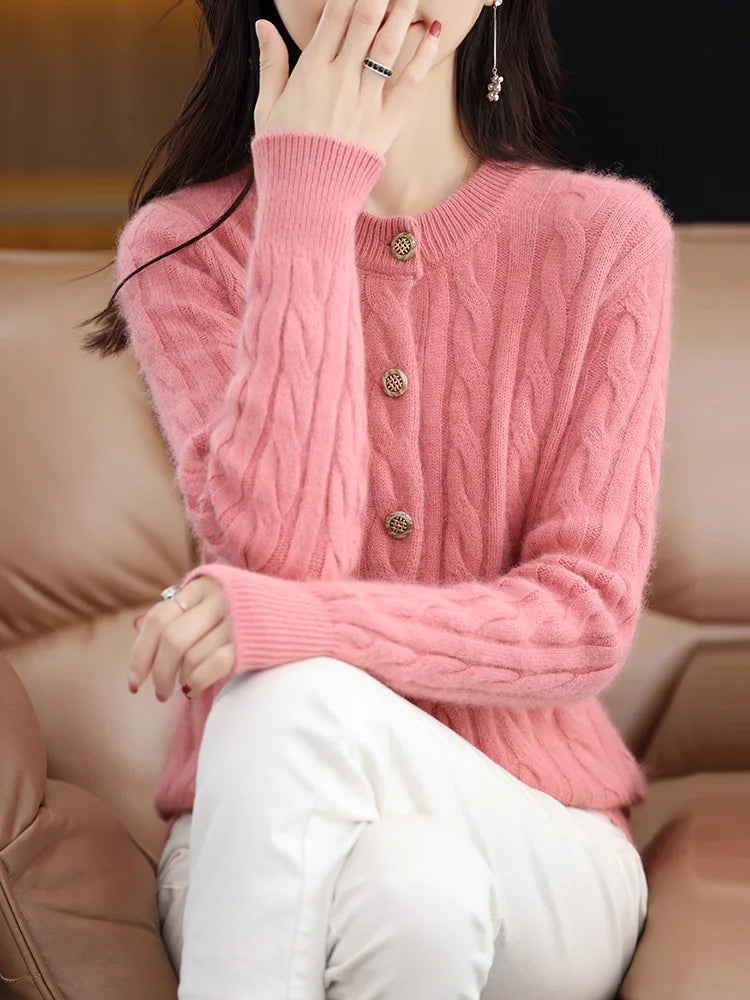 Elegant Cable Knit Cashmere Cardigan Cardigans | Chuzko.com