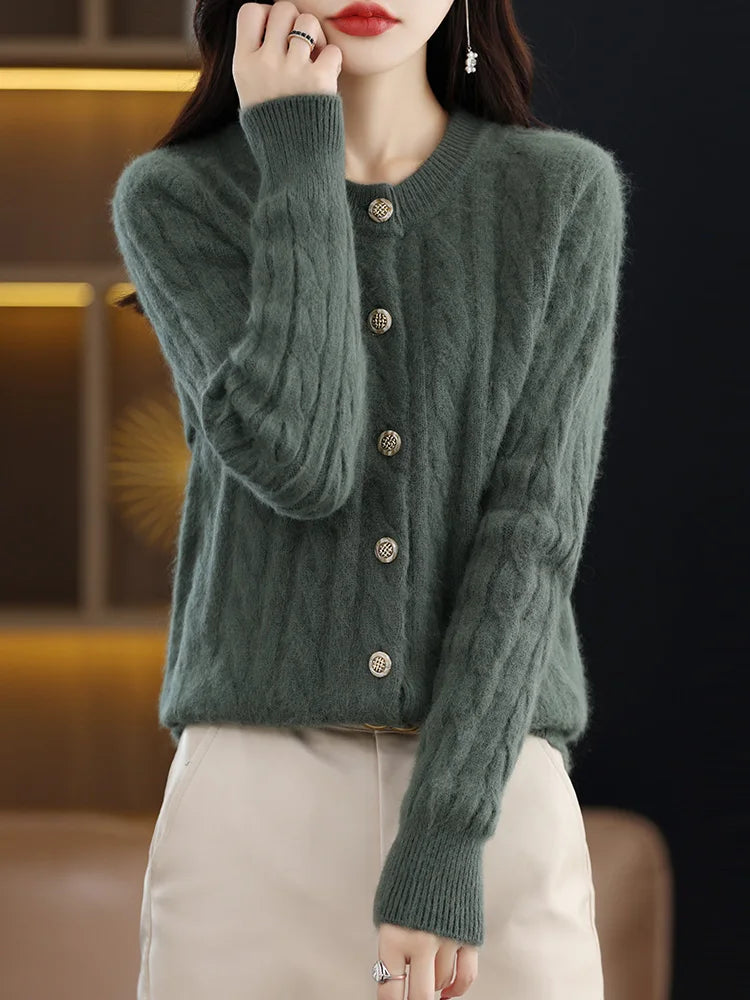 Elegant Cable Knit Cashmere Cardigan Cardigans | Chuzko.com