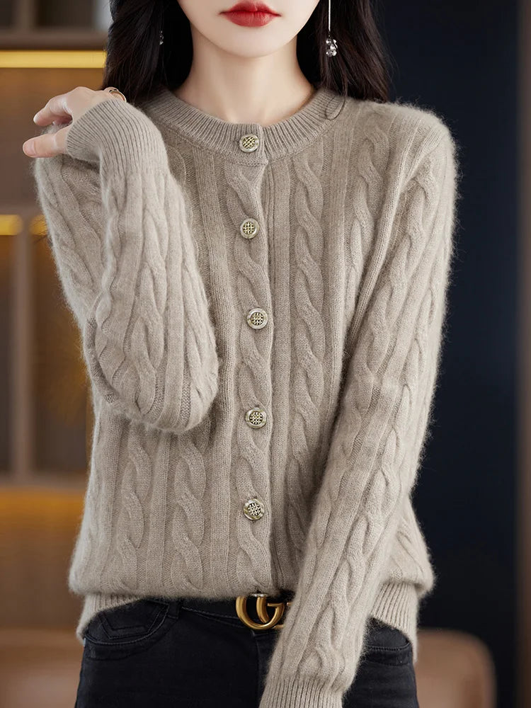 Elegant Cable Knit Cashmere Cardigan Cardigans | Chuzko.com