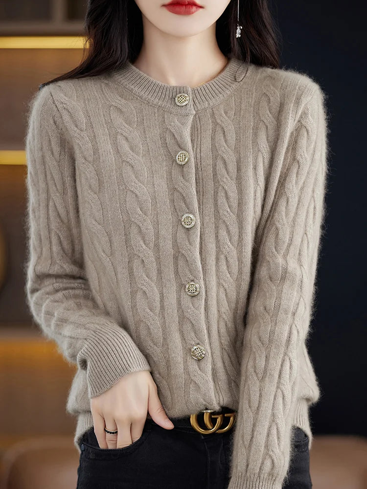 Elegant Cable Knit Cashmere Cardigan Cardigans | Chuzko.com