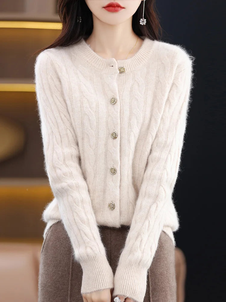 Elegant Cable Knit Cashmere Cardigan Cardigans | Chuzko.com