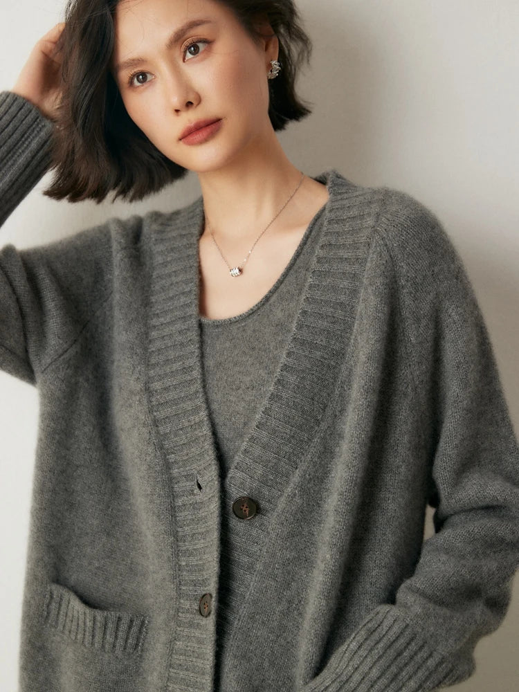 Elegant Winter Pure Cashmere Grandpa Cardigan Cardigans | Chuzko.com