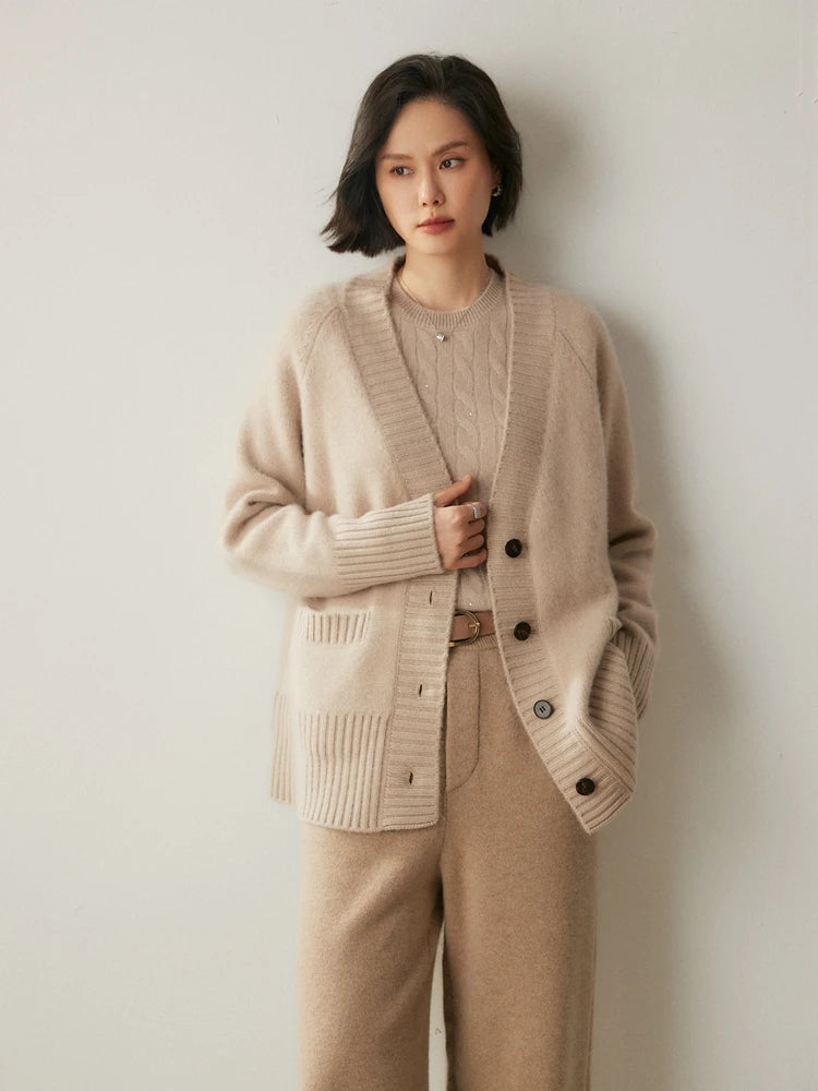 Elegant Winter Pure Cashmere Grandpa Cardigan Cardigans | Chuzko.com