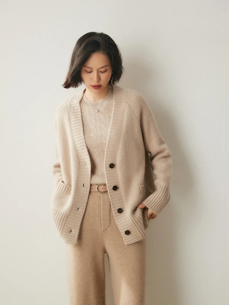 Elegant Winter Pure Cashmere Grandpa Cardigan Cardigans | Chuzko.com