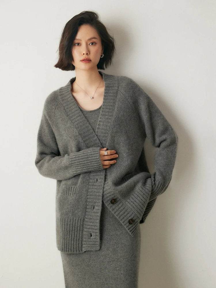 Elegant Winter Pure Cashmere Grandpa Cardigan Cardigans | Chuzko.com