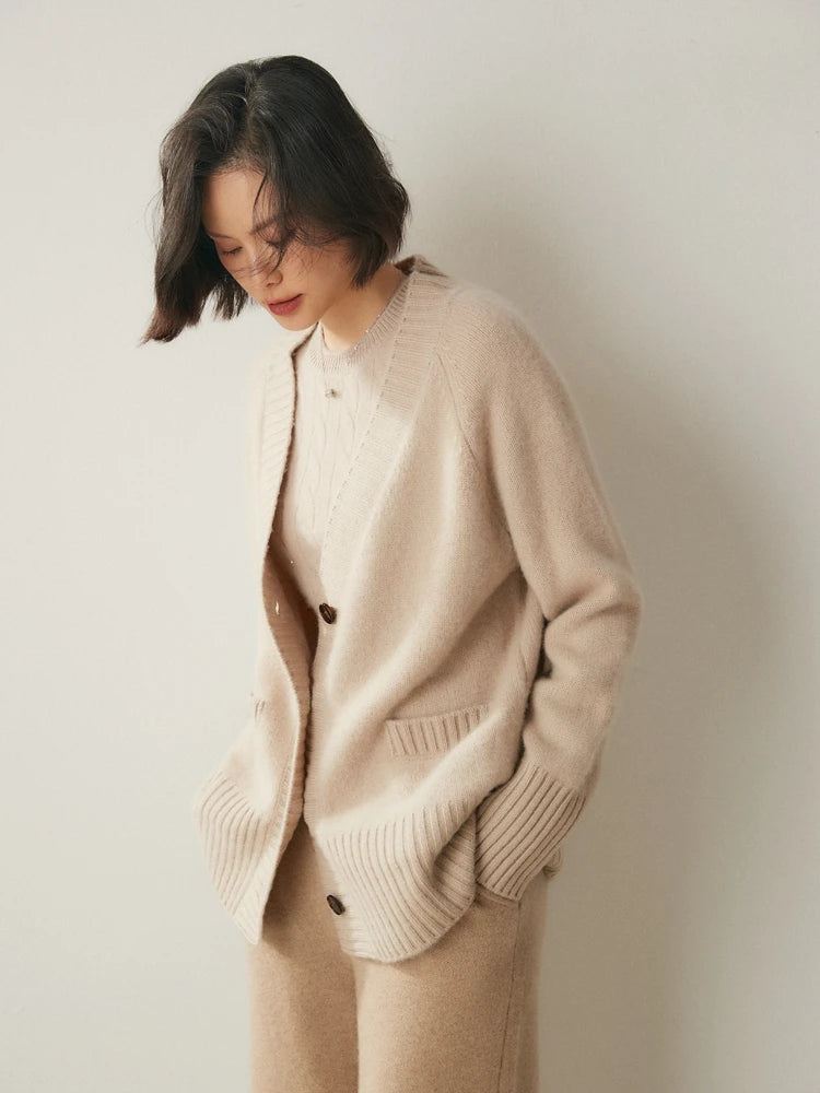 Elegant Winter Pure Cashmere Grandpa Cardigan Cardigans | Chuzko.com