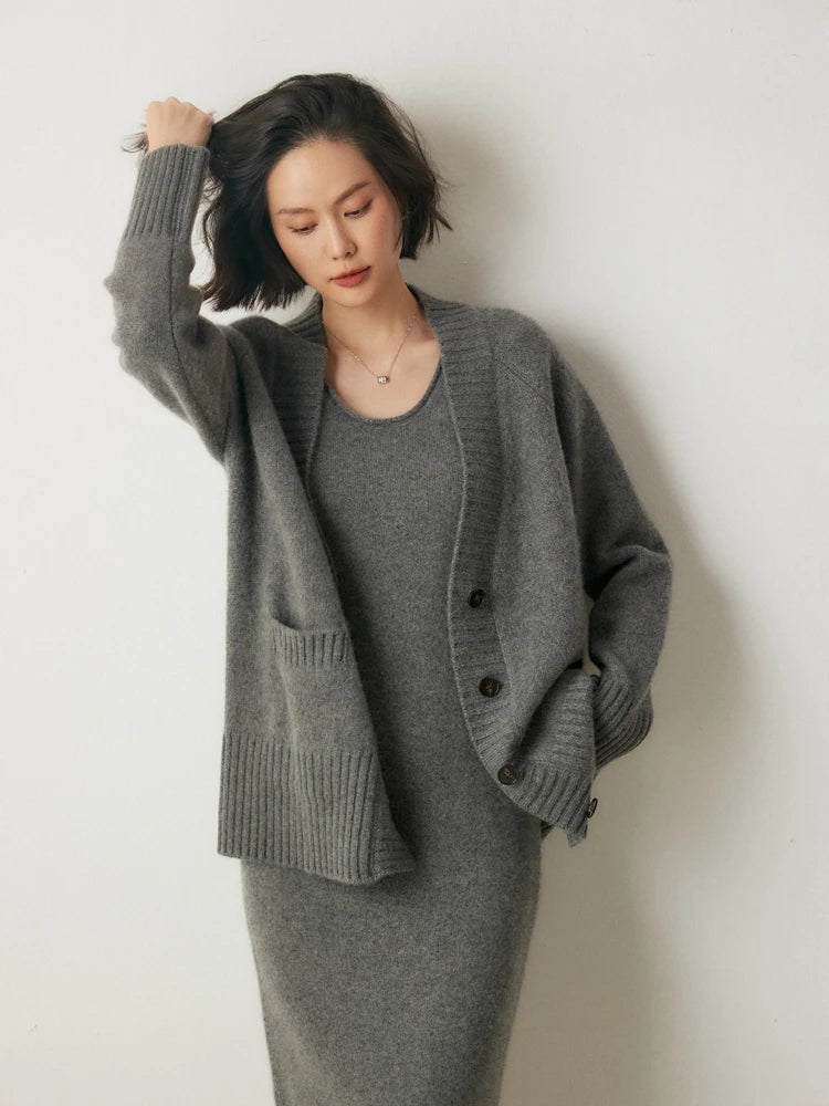 Elegant Winter Pure Cashmere Grandpa Cardigan Cardigans | Chuzko.com