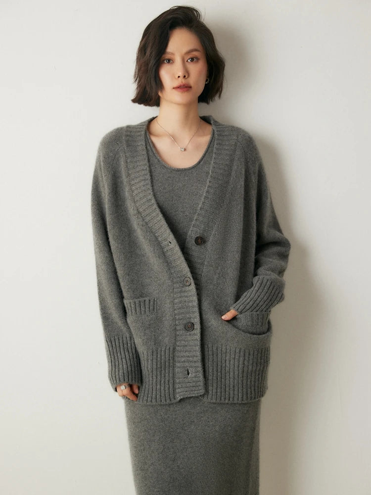 Elegant Winter Pure Cashmere Grandpa Cardigan Cardigans | Chuzko.com