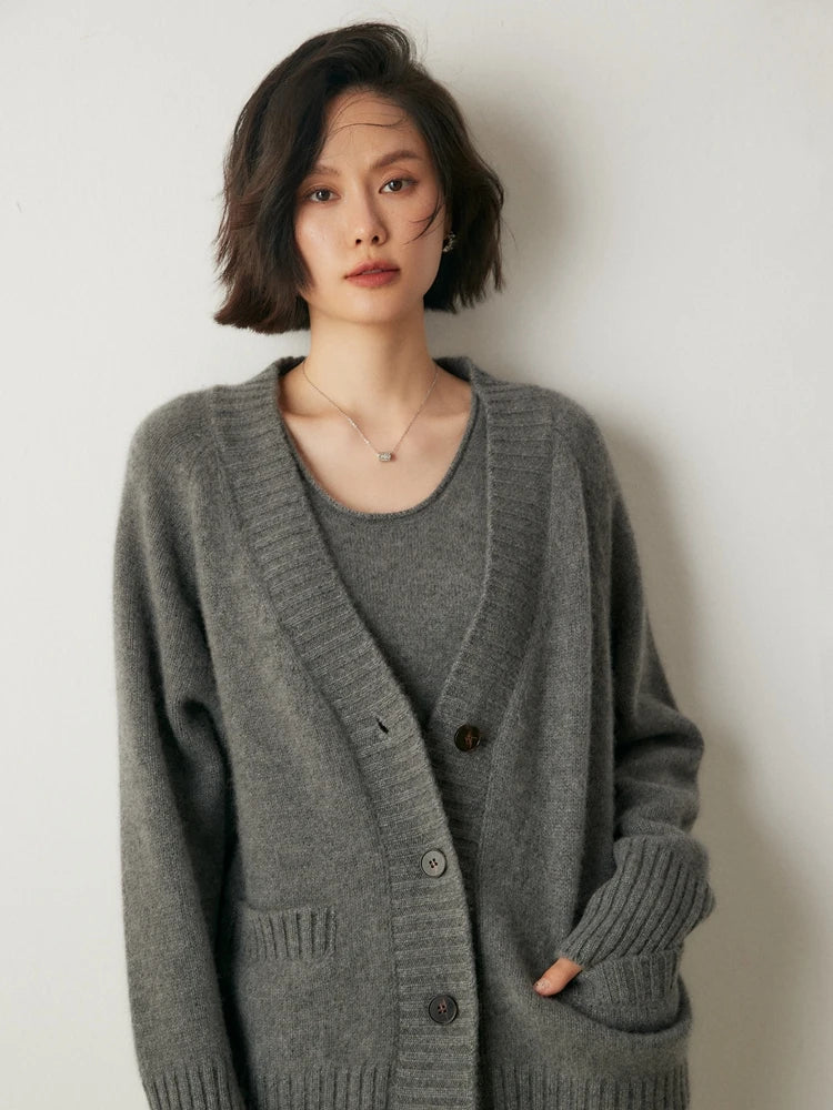 Elegant Winter Pure Cashmere Grandpa Cardigan Cardigans | Chuzko.com