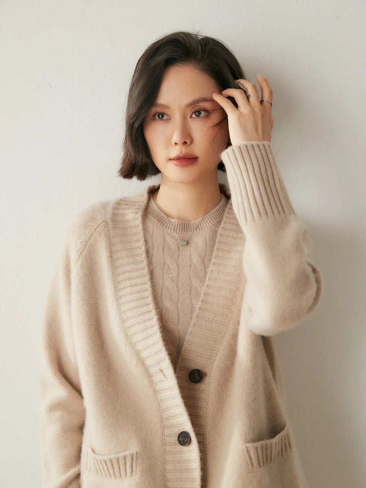 Elegant Winter Pure Cashmere Grandpa Cardigan Cardigans | Chuzko.com