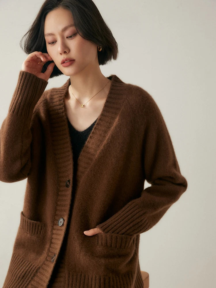 Elegant Winter Pure Cashmere Grandpa Cardigan Cardigans | Chuzko.com