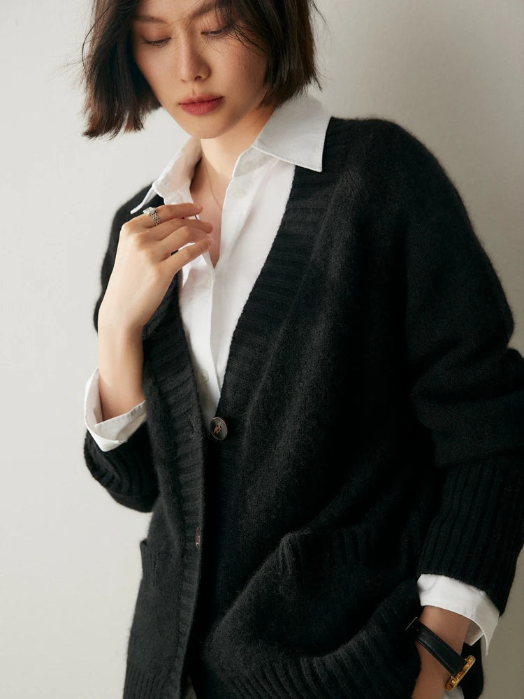 Elegant Winter Pure Cashmere Grandpa Cardigan Cardigans | Chuzko.com