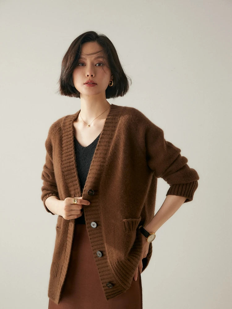 Elegant Winter Pure Cashmere Grandpa Cardigan Cardigans | Chuzko.com