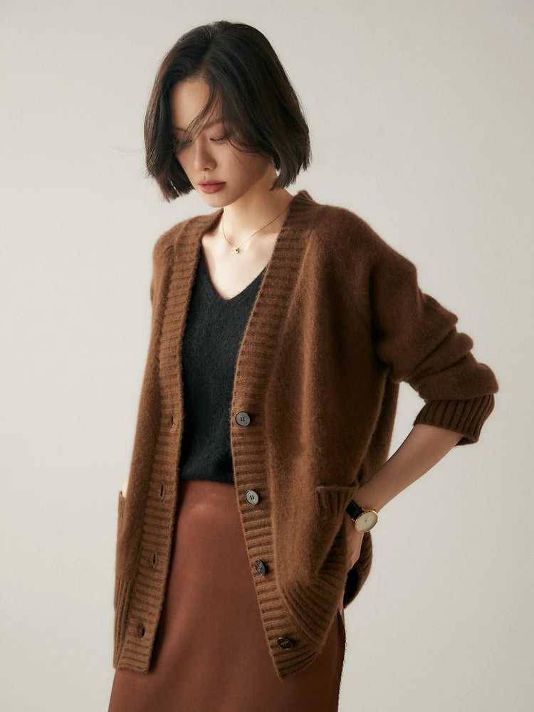 Elegant Winter Pure Cashmere Grandpa Cardigan Cardigans | Chuzko.com