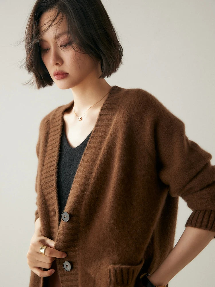 Elegant Winter Pure Cashmere Grandpa Cardigan Cardigans | Chuzko.com