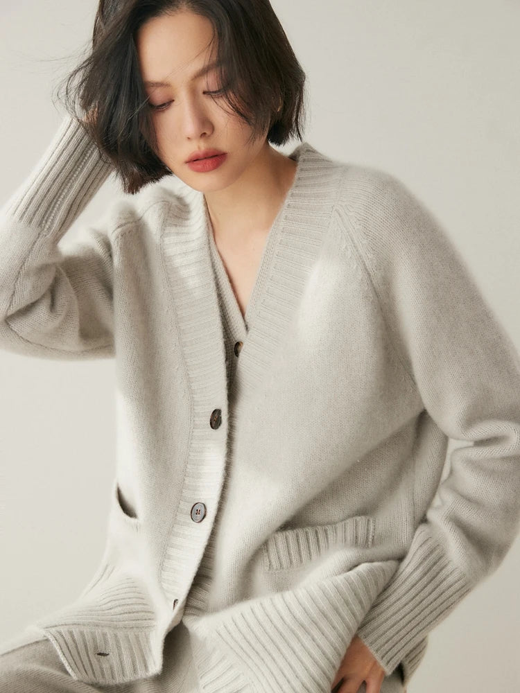 Elegant Winter Pure Cashmere Grandpa Cardigan Cardigans | Chuzko.com