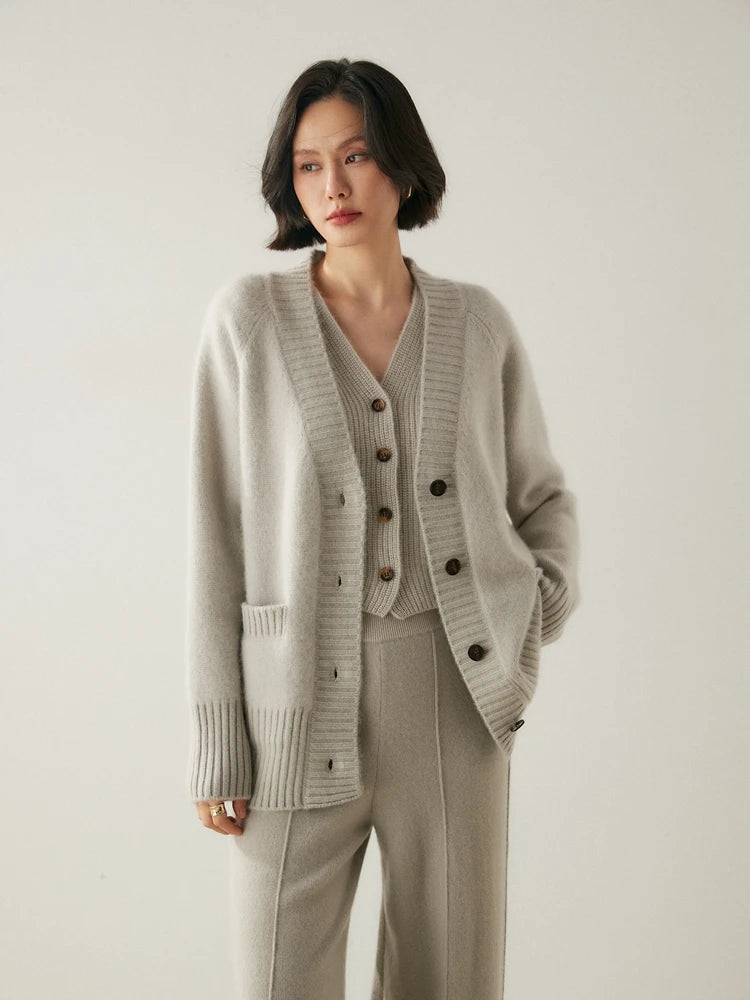 Elegant Winter Pure Cashmere Grandpa Cardigan Cardigans | Chuzko.com