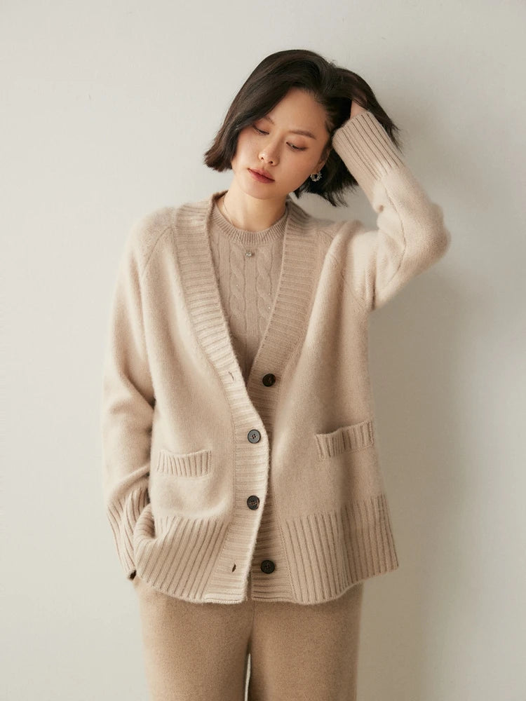 Elegant Winter Pure Cashmere Grandpa Cardigan Cardigans | Chuzko.com