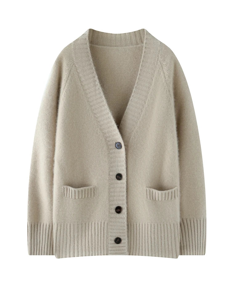 Elegant Winter Pure Cashmere Grandpa Cardigan Cardigans | Chuzko.com