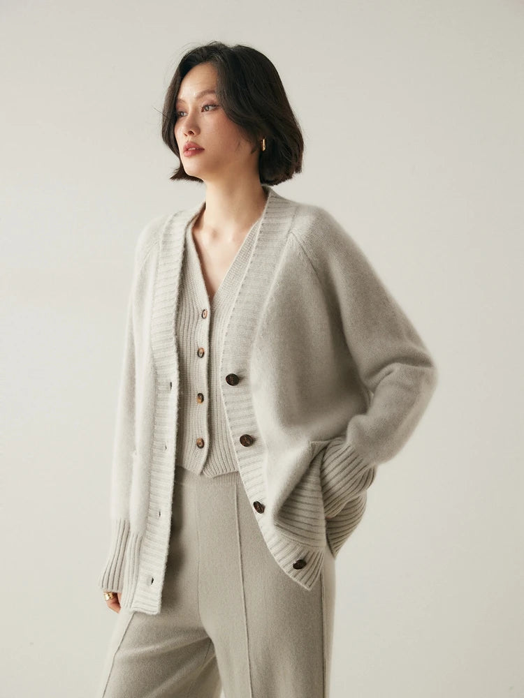 Elegant Winter Pure Cashmere Grandpa Cardigan Cardigans | Chuzko.com