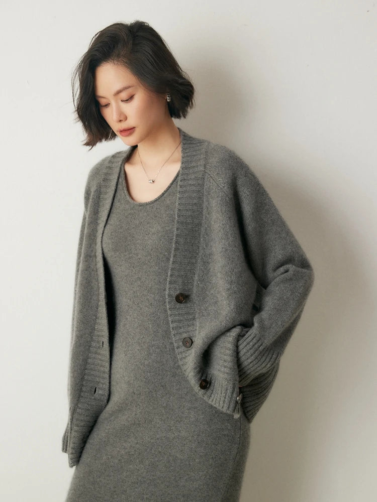 Elegant Winter Pure Cashmere Grandpa Cardigan Cardigans | Chuzko.com