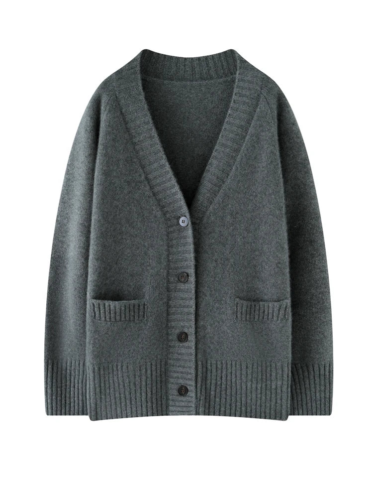 Elegant Winter Pure Cashmere Grandpa Cardigan Cardigans | Chuzko.com