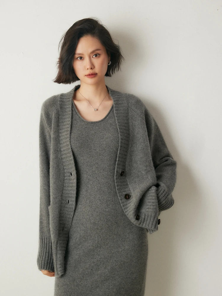 Elegant Winter Pure Cashmere Grandpa Cardigan Cardigans | Chuzko.com