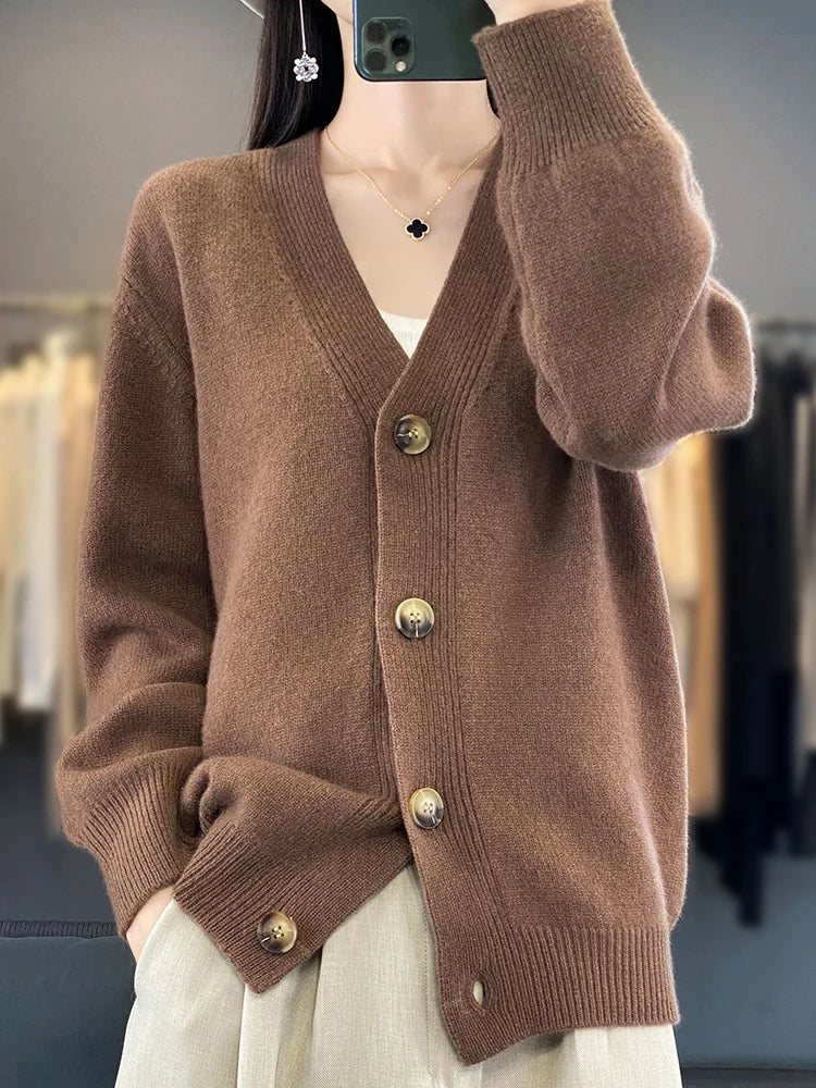 Autumn Wool Cardigan Grandpa Sweater for Chilly Evenings | Chuzko.com