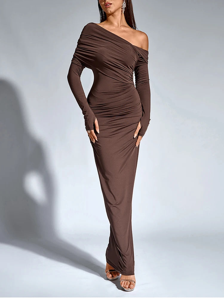 One-Shoulder Wrap Maxi Dress – Perfect for Parties Evening | Chuzko.com