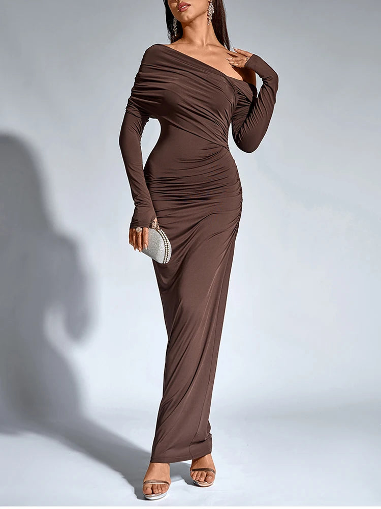 One-Shoulder Wrap Maxi Dress – Perfect for Parties Evening | Chuzko.com