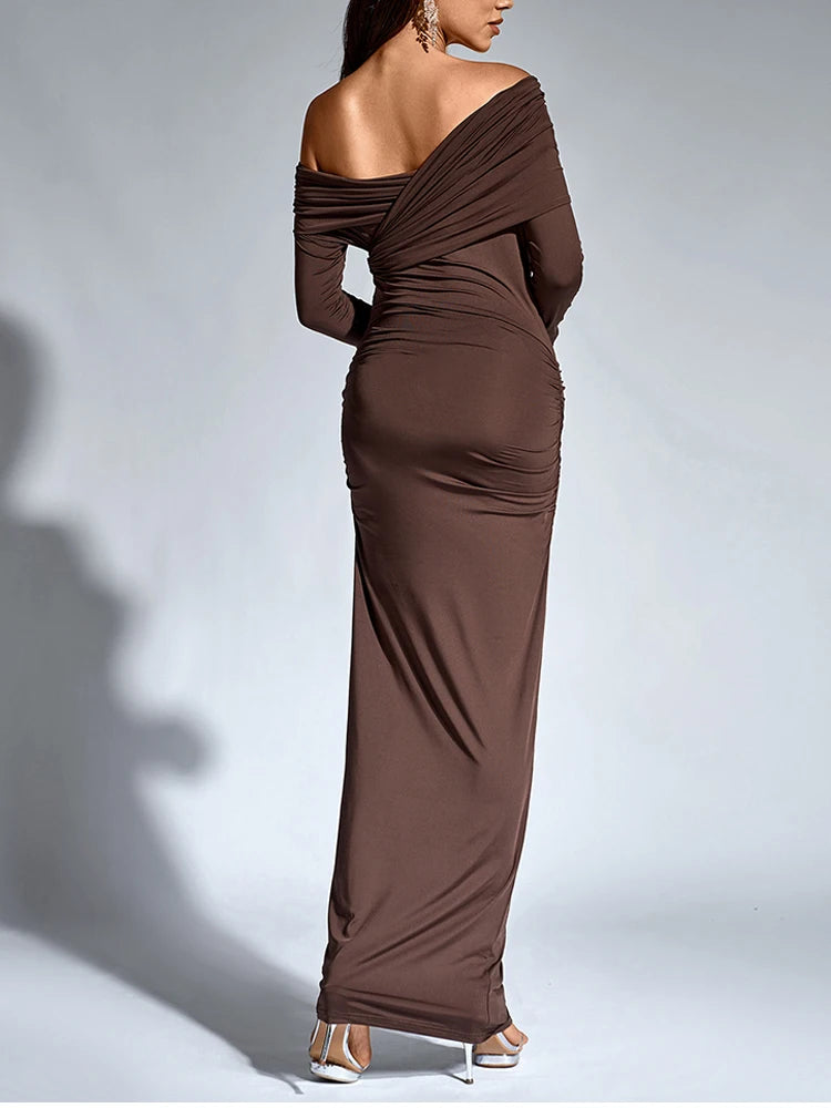 One-Shoulder Wrap Maxi Dress – Perfect for Parties Evening | Chuzko.com