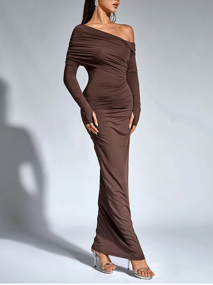 One-Shoulder Wrap Maxi Dress – Perfect for Parties Evening | Chuzko.com